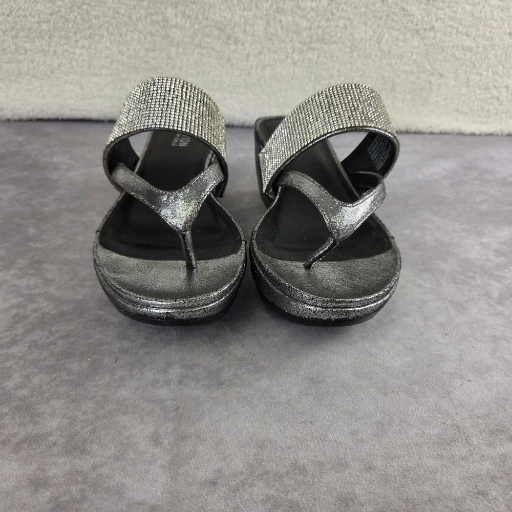 Kenneth Cole Reaction Pepea Cross Jewel Silvr Rhinestone Wedge Sandals RL24PCJ02